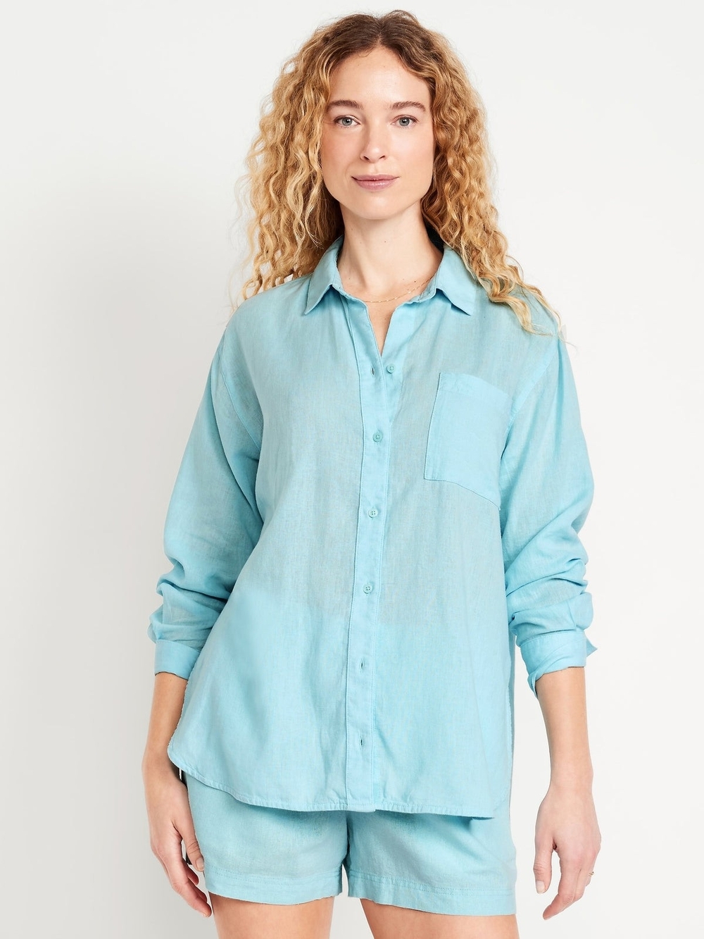 Old Navy Linenblend Boyfriend Button-Up Shirt Size  L Tall